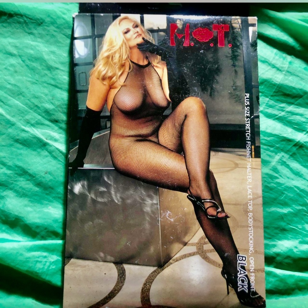 Shirley of Hollywood plus size stretch fishnet Halter lace top body stocking